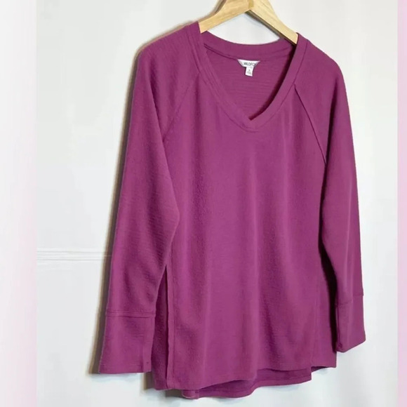 Wildfox | haley waffle knit top soft brushed ribbed V neck long sleeve - Picture 5 of 10